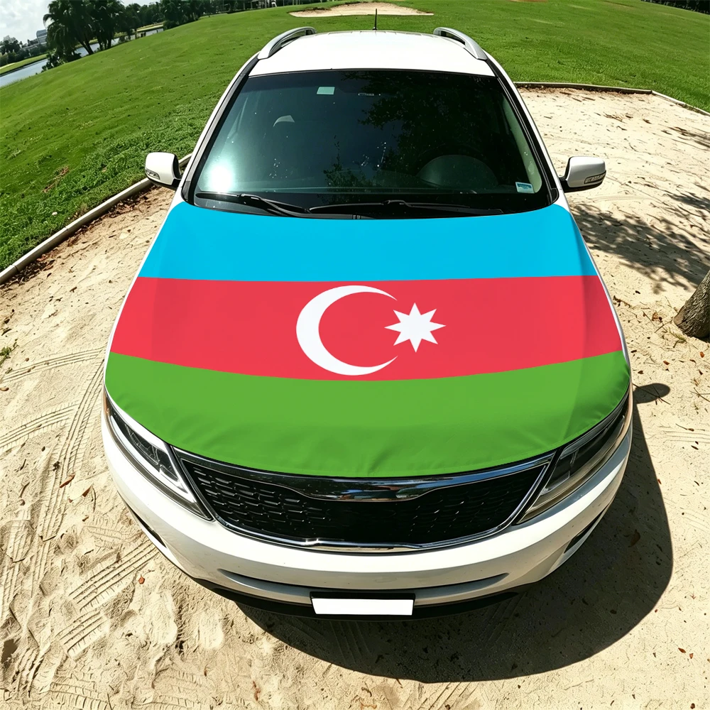 130x160cm Azerbaijan Elastic Car Engine Hood Flag Elastic Windproof Patriotic Bonnet Banner Cheer for the competition
