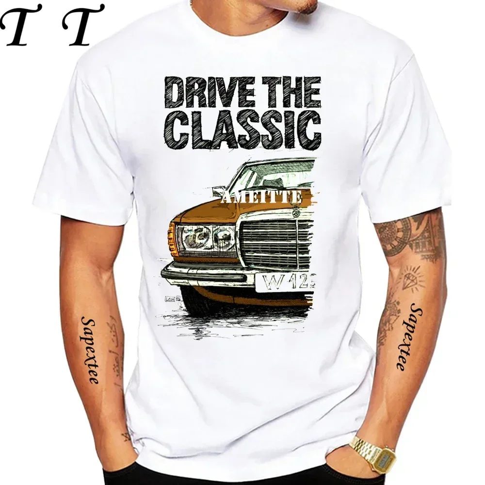 New Men Short Sleeve Drive The Classic Germany Old W123 W124 R129 T-Shirt Hip Hop Boy Casual White Tops 70's Vintage Car Tees view 2