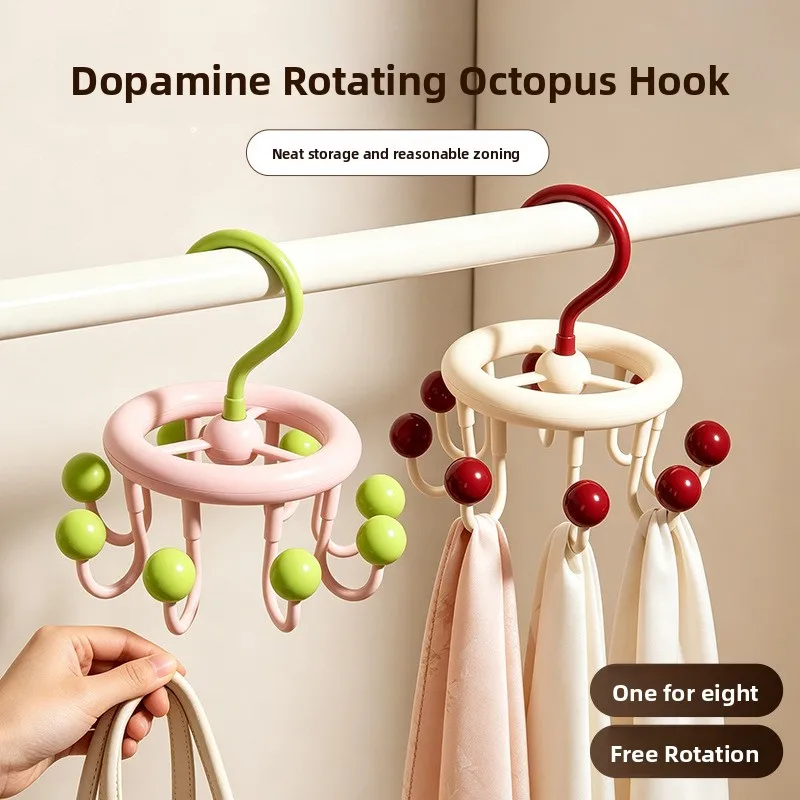 Rotatable Octopus Hook Hanger Multi Hook Non Slip Closet Organizer Storage Rack For Hat Scarf Belt Bag Home Wardrobe Accessories