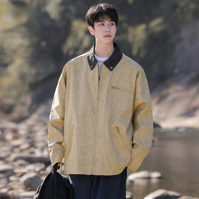 

Мужская куртка с воротником, весенне-осенняя верхняя одежда, мужское модное пальто с рисунком в стиле ретро, 3D-дизайн, рабочая одежда, тканевое пальто