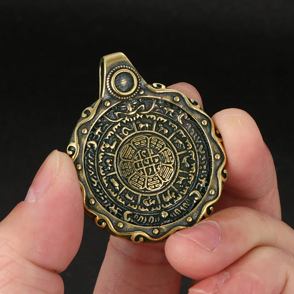 

Six Words Pendant Retro Brass Eight Diagram Keychain Decor Necklace Hanging DIY Gift Boys Taoist Theme Practical Long Use