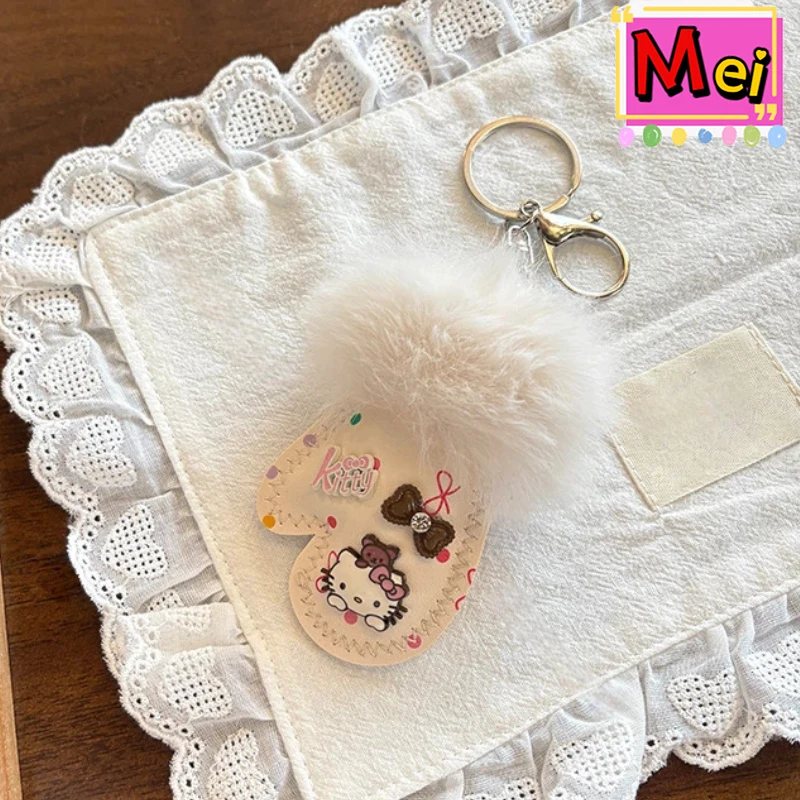 พวงกุญแจตุ๊กตาแมวน่ารัก สร้างสรรค์รูปทรงถุงมือการ์ตูน ของตกแต่งกระเป๋าเป้สะพายหลัง ของประดับตกแต่งรถยนต์ สายคล้องของขวัญวันคริสต์มาสและวันเกิด