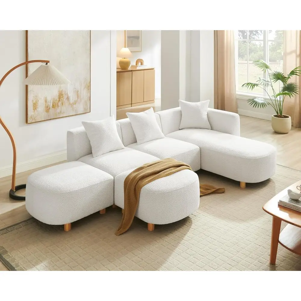 

Модульный диван с 3 подушками, раскладной 5-местный комфортный диван-облако из ткани букле, с оттоманкой, идеально подходит для гостиных и