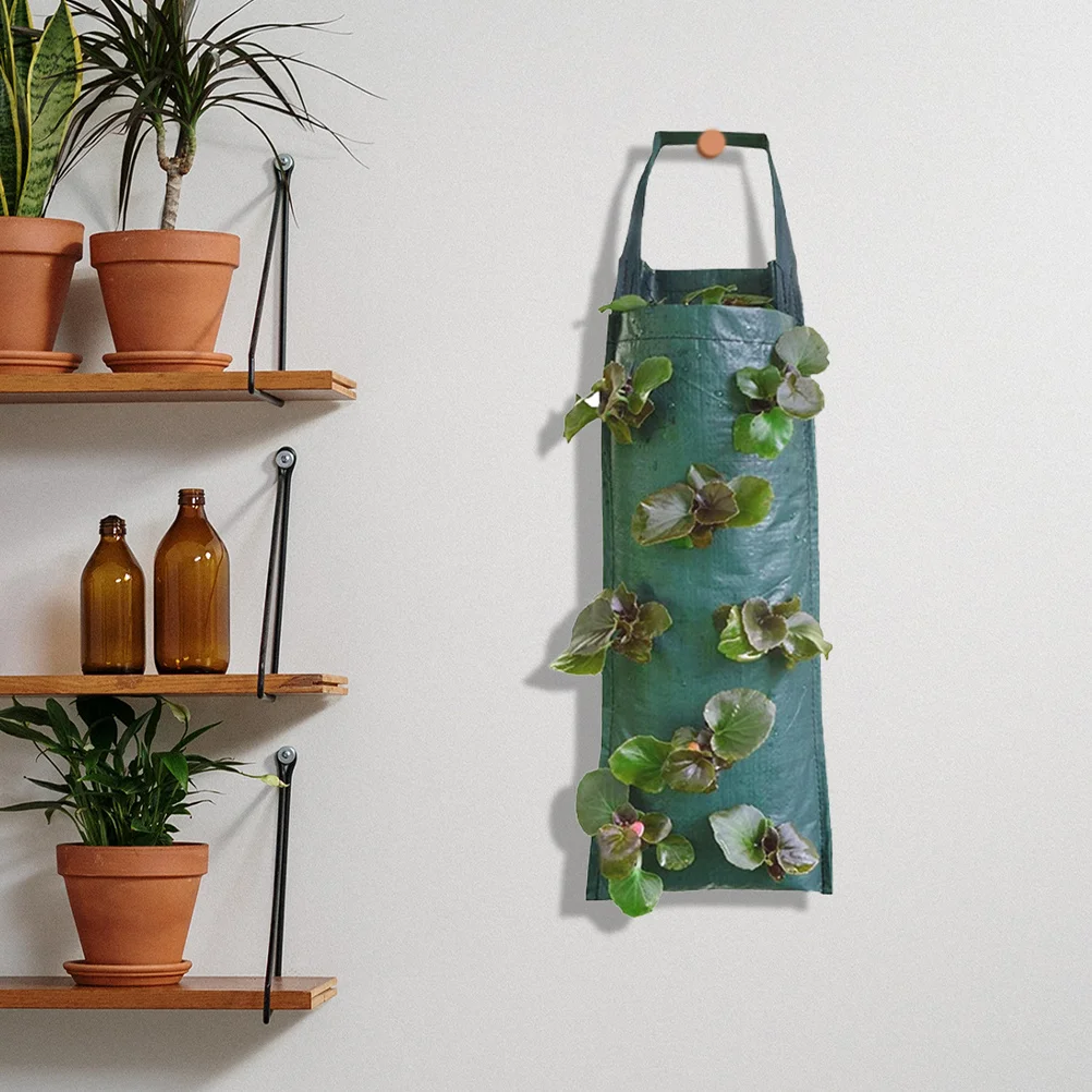 

Hanging Strawberry Planter Grow Bags Plastic 6 Pocket Hanging Grow Bag Wall Mounted Vertical Growing Bag for Vegetables