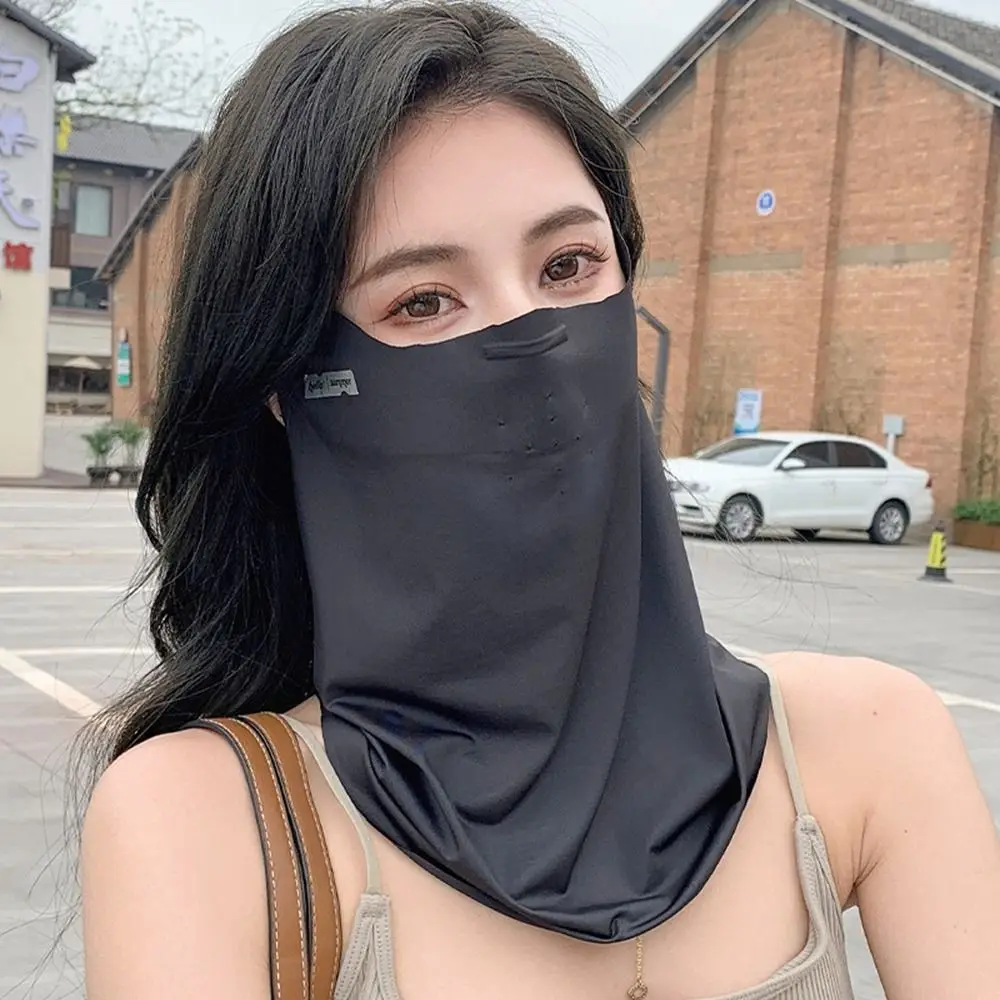 Solid Color Ice Silk Mask UV Protection Sun Proof Bib Face Cover Neck Wrap Cover Summer Face Scarves Sunscreen Face Scarf Sports