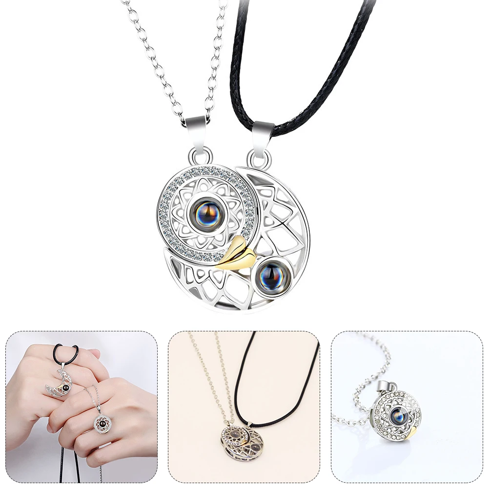 

1 Set Sun Moon Stitching Necklace For Couples Projection Pendant Lightweight Clavicle Accessory Romantic Gift Valentine'S Day