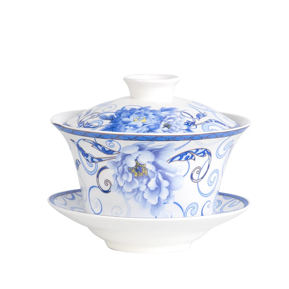 Large Capacity Porcelain Gaiwan for Travel, Cover Bowl, Gai Wan Chinese Tea Cup with Lid and Saucer, Puer Set, Ceramics, 350ml