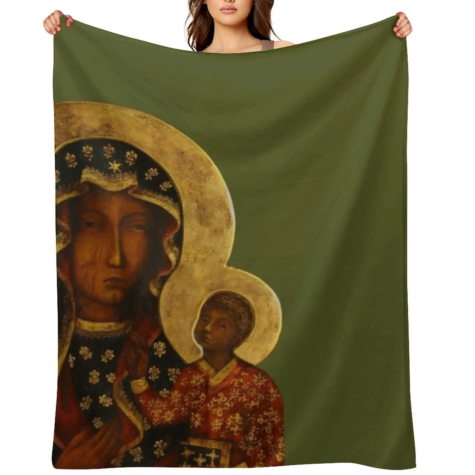 

The Black Madonna of Czestochowa, Our Lady of Czstochowa, Blessed Virgin Mary Throw Blanket Bed covers Luxury Thicken Blankets