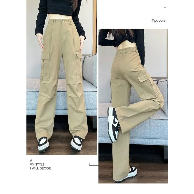 Amerikaanse overall voor dames lente herfst nieuwe hoge taille slanke rechte pijpen retro denim wijde pijpen broek