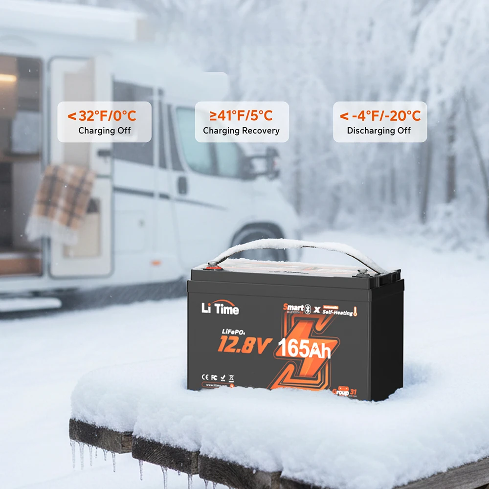 

LiTime Deep Cycle 12V 165Ah Smart Self Heating LiFePO4 Lithium Battery IP65 Waterproof 5-Year Warranty for RV Camping Solar