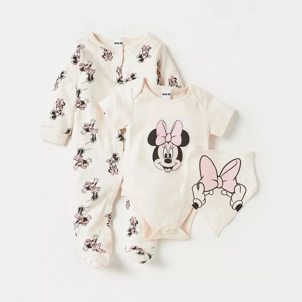 3Pcs Disney Mickey Mouse Baby Rompers Spring Summer Cotton Infant Jumpsuits 0-9Months Newborn Boy Girl Clothing