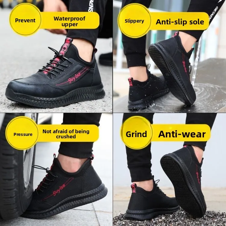 Zapatos con punta de acero para hombre, zapatillas de seguridad con botón giratorio, antigolpes, antipinchazos, zapatos de seguridad ligeros, transpirables y antideslizantes