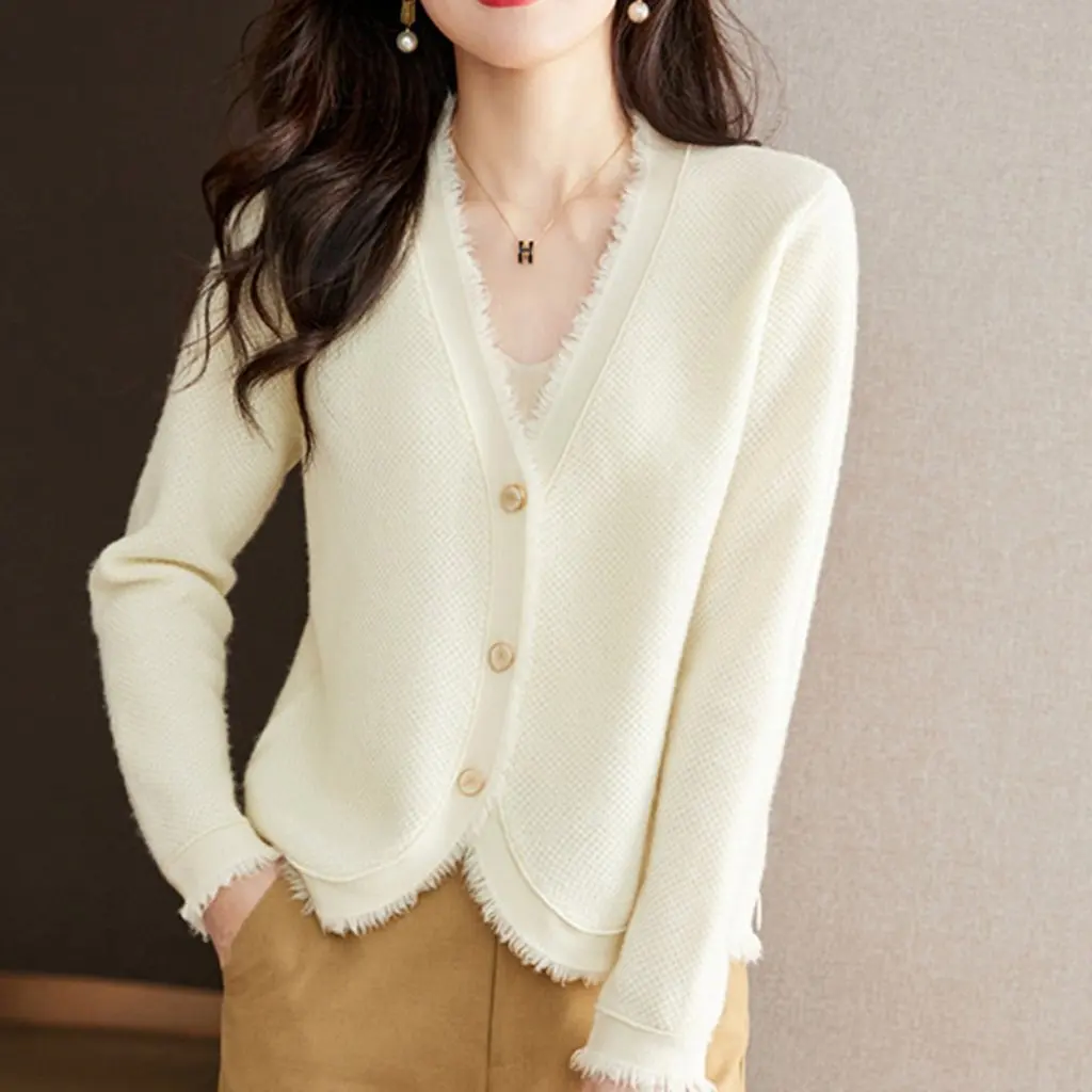 Sweater Rajut Wanita Gaya Korea dengan Rumbai Warna Solid, Cardigan Longgar, Jaket Rajut Lembut, Modis Awal Musim Gugur, Menampilkan Tampilan Lebih Muda