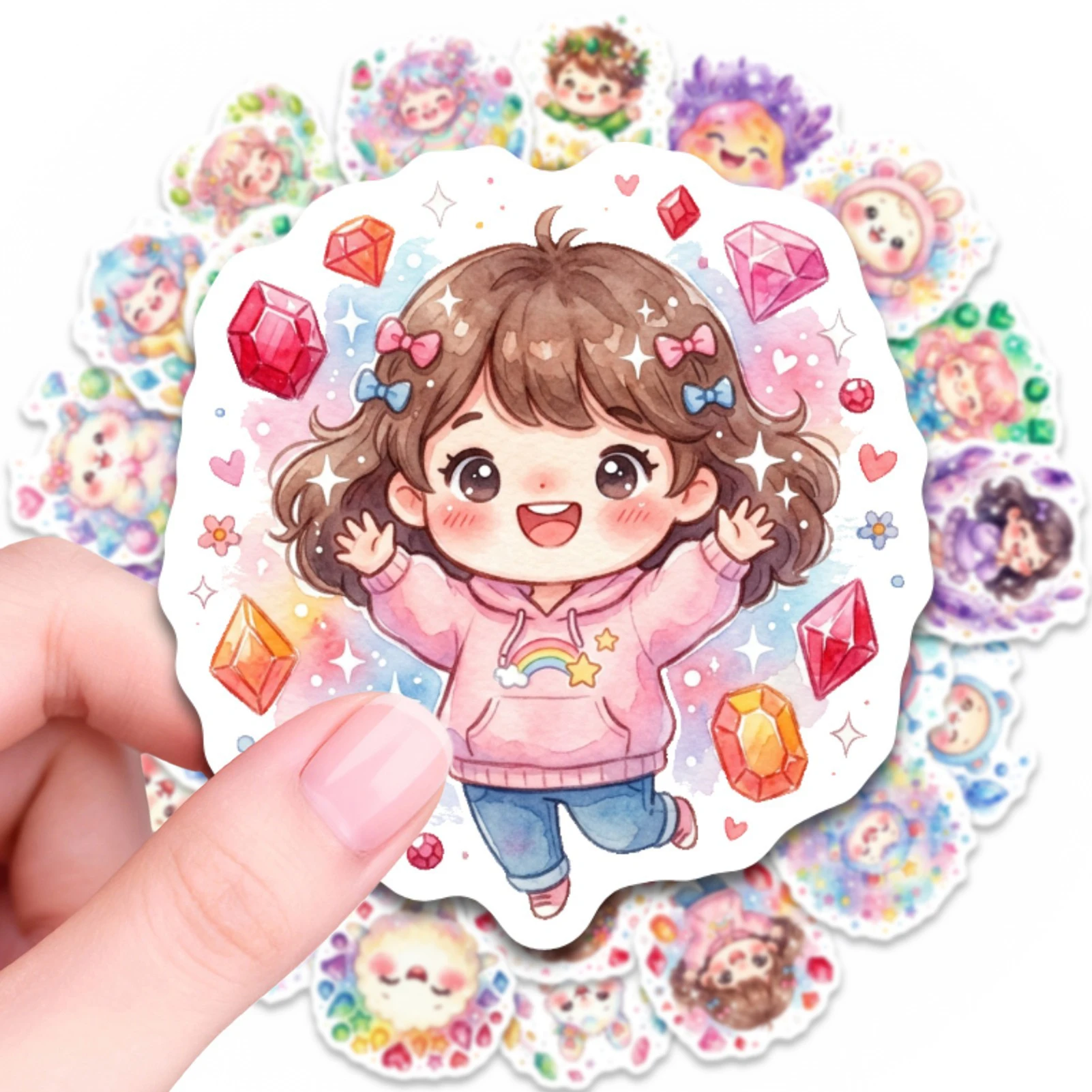 50Pcs Gem Girl And Elf Stickers DIY Journal Decoration High Gloss PVC Durable Adhesive Creative Crafts For Students And Children