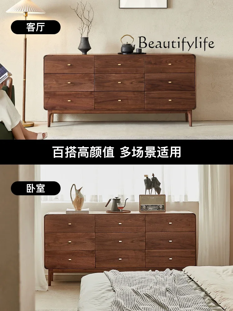 North American black walnut living room partition cabinet solid wood nine chest cabinet bedroom storage wall storage cabinet