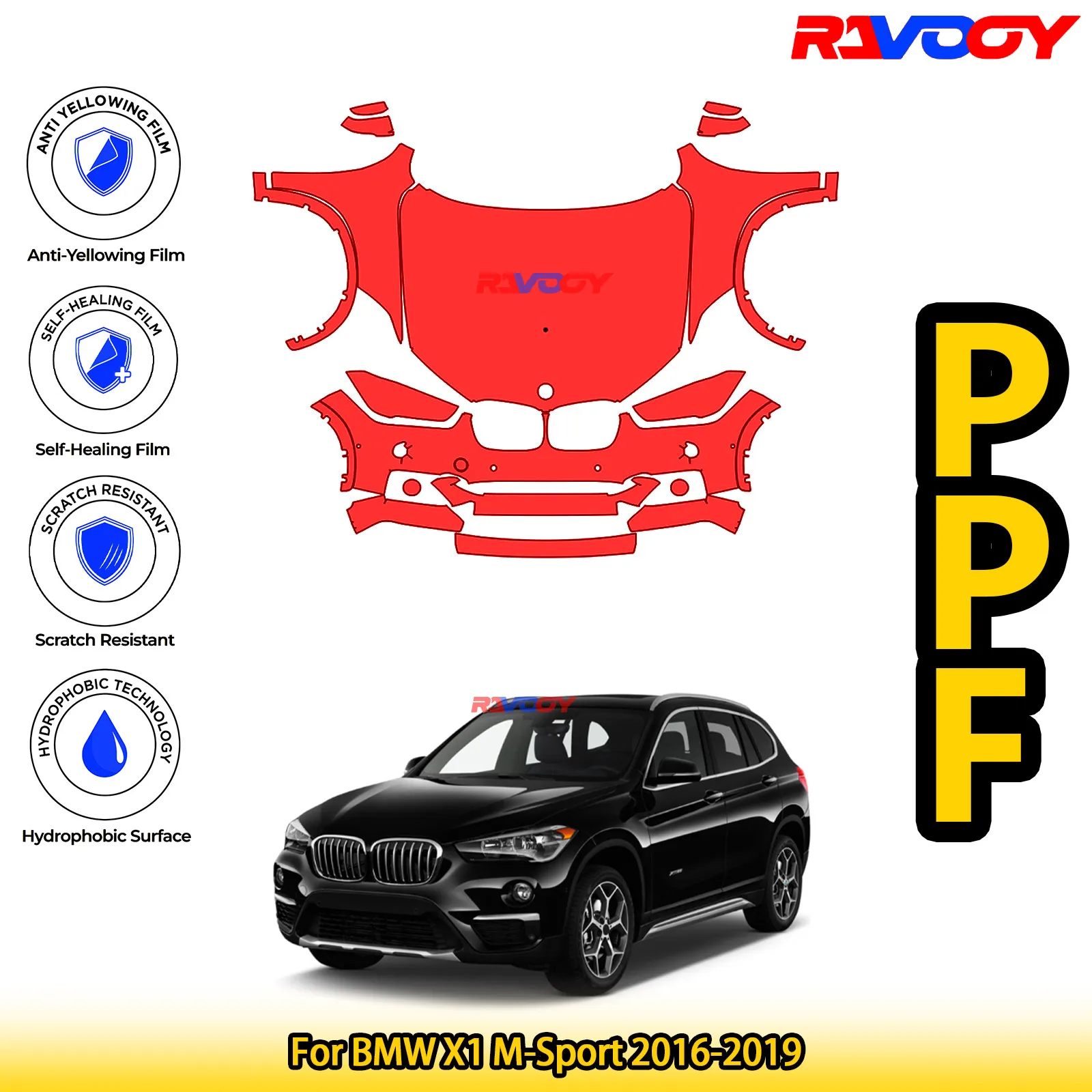 

For BMW X1 M-Sport 2016-2019 Glossy Matte Black Precut front PPF Kit Paint Protection Film