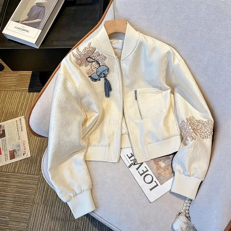 Women New Short Jacket Coat Women's Fashion Embroidered Jacket Chinese Style Casual Baseball Jacket Top