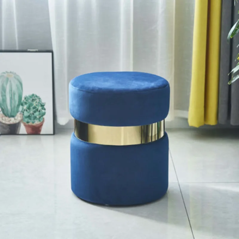 Modern Ottoman Furniture Fabric Pouf with Golden Decoration Velvet Ottoman Storage Stool Foorstool Sofa Stool Store Rest Stool