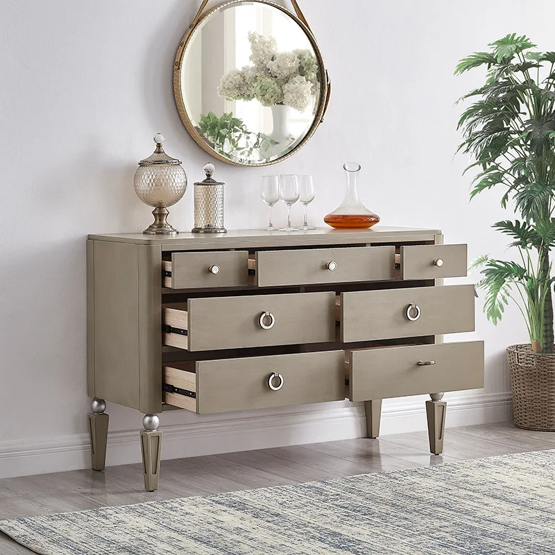 

storage cabinet bedroom locker Nordic side cabinet living room entrance American light luxury solid wood seven-chest cabinet
