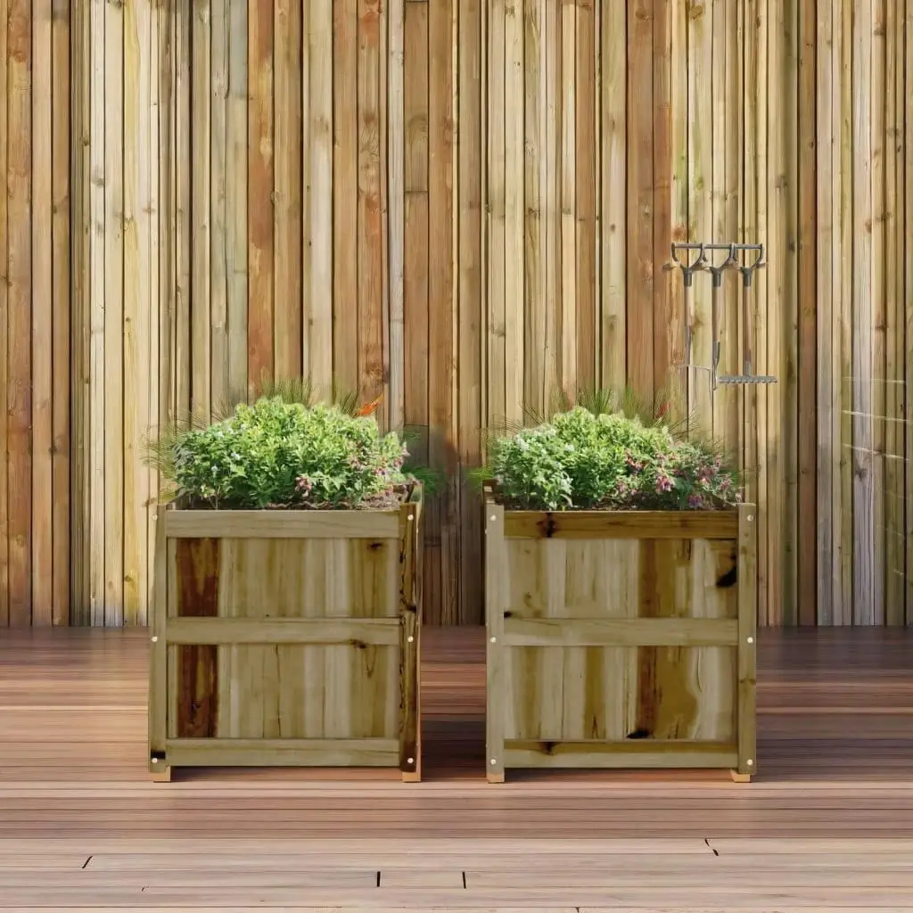 Set of 2 Impregnated Pine Wood Garden Planters - Durable Outdoor Flower Pots