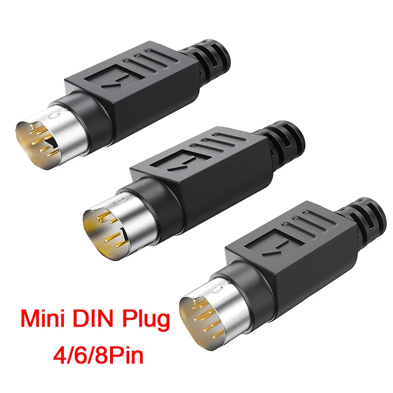 4/6/8 Pin Mini‑DIN Male Plug DIY Soldering Cable Connector with Plastic Housing Circular Plug