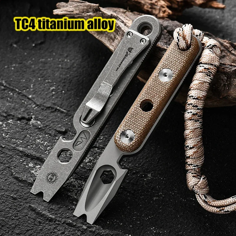 115cm TC4 Titanium Alloy Crowbar Nail Lifter Self-defence Security Gadget Wrench Bottle Opener OutdoorEDC Tool Key Chain Pendant