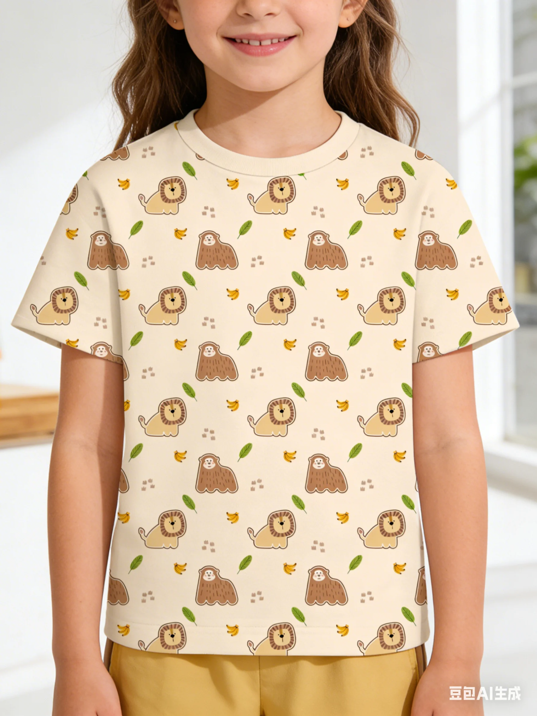 

Детская футболка с 3D-принтом в мультяшном стиле с изображением льва и обезьяны, повседневная, для прогулок и на каждый день