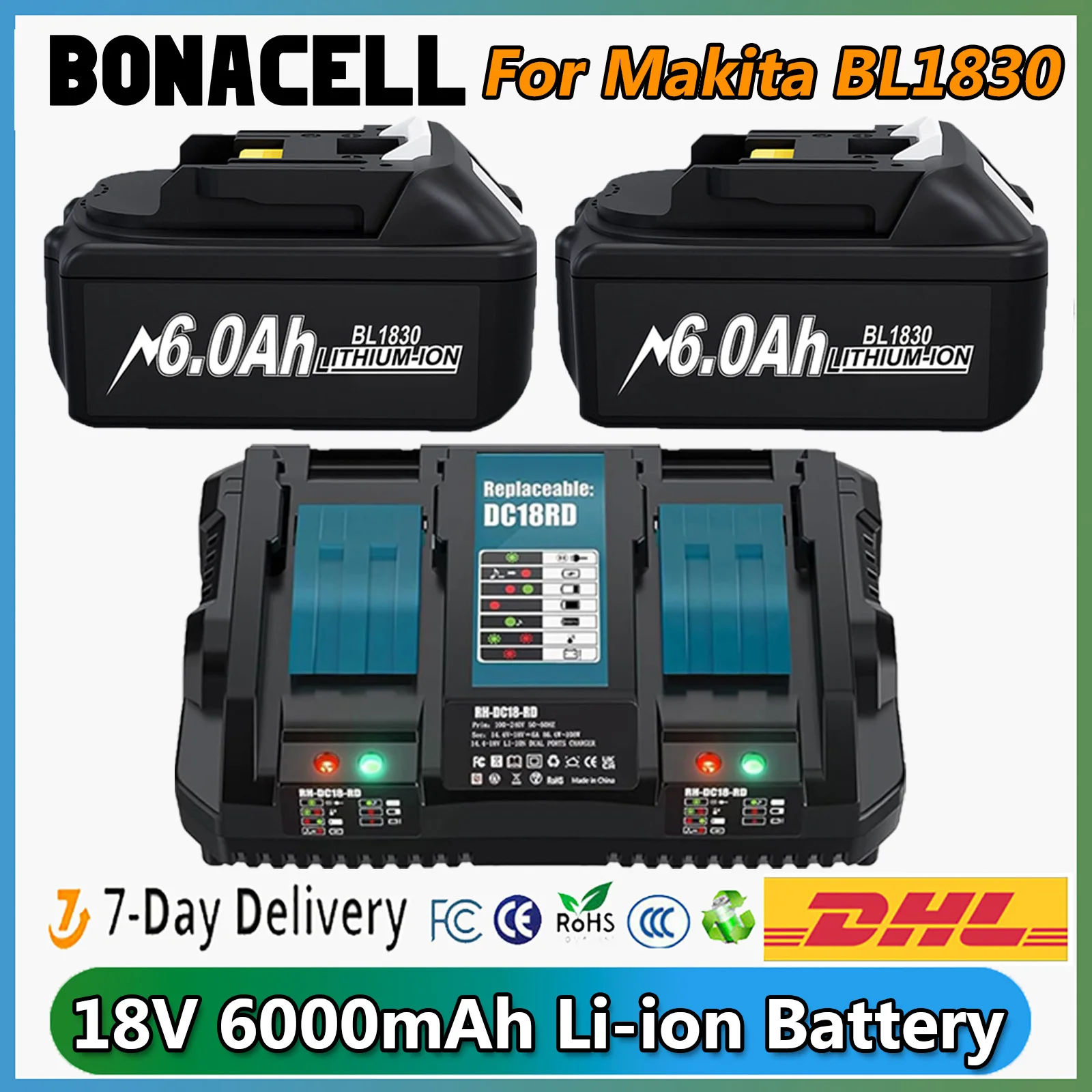 Batterie de rechange pour Makita SnapCharger, 18V, 6000mAh, compatible avec BL1860, BL1850, BL1840B, BL1830B, 6,0 Ah, outil