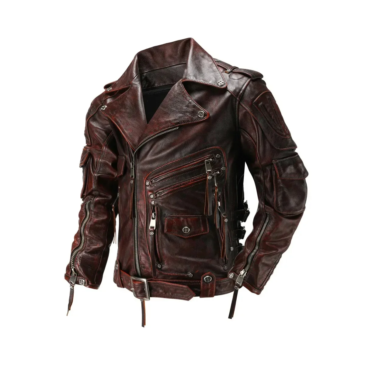 Copersian Men's Natural Leather Motorcycle Jacket Top Layer Causal Vintage Retro Moto Suit Coat Dropshipping Factory