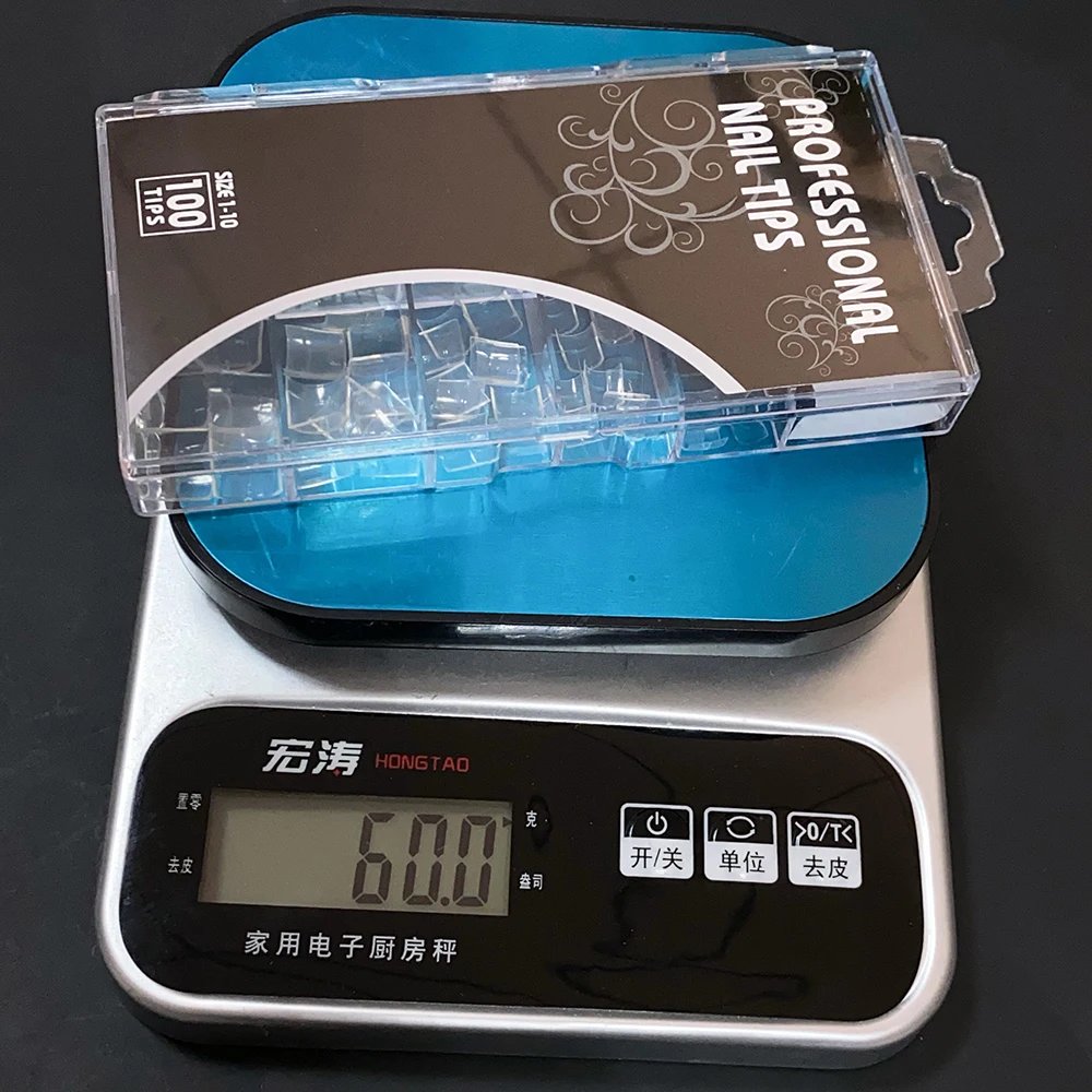 100個入り ショートスクエアフェイクネイルチップ クリアハーフカバーフレンチつけ爪 アクリル製装着可能プレスオンネイル マニキュアエクステンション用