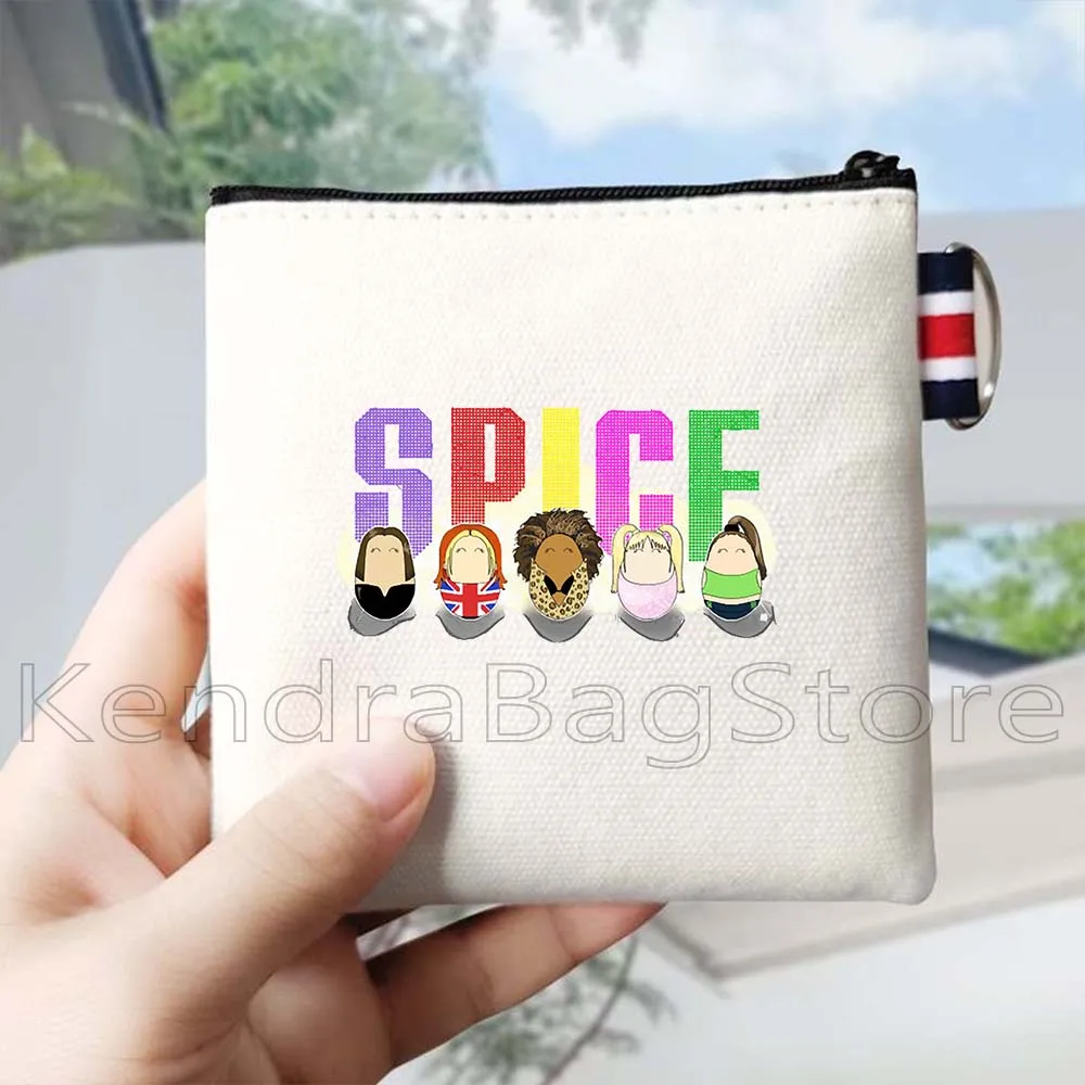Dompet Koin Lucu Gambar Cetak Spice Girls Fashion Tas Kanvas Tas Persegi Kecil Dompet Tas Lipstik Kartu Penyimpanan Kunci Kantong Ritsleting Portabel