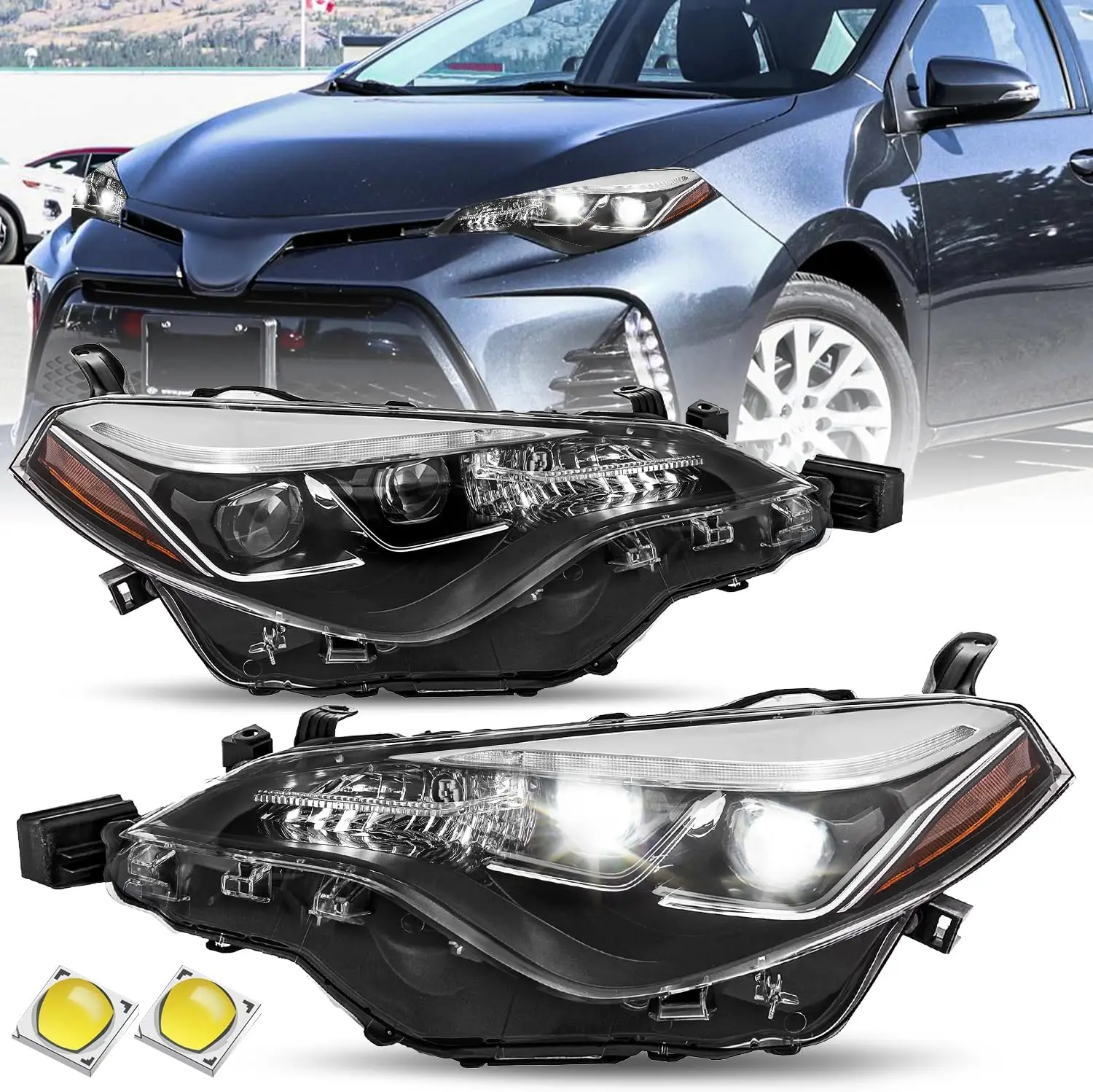 

Headlight Assembly with DRL for 2017 2018 2019 Toyota Corolla Corolla SE XLE XSE Sedan Projector Headlamps Right Passenger and L