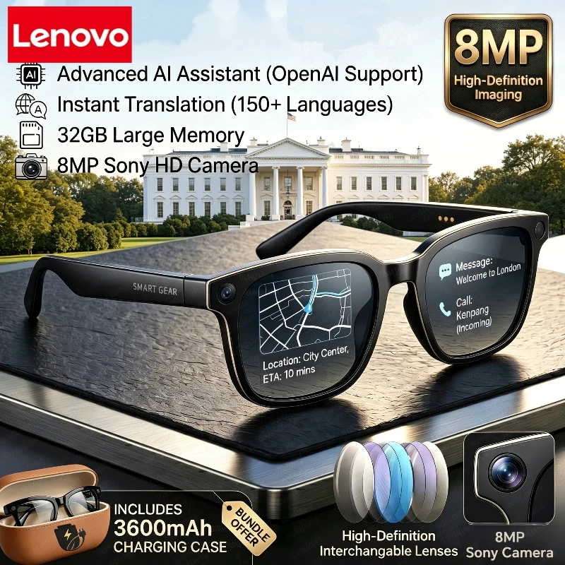 

Lenovo AI Smart Glasses 8K HD Camera LED light Translation Dialogue Meeting Video Record Outdoor Sports Sunglasses 2026 New