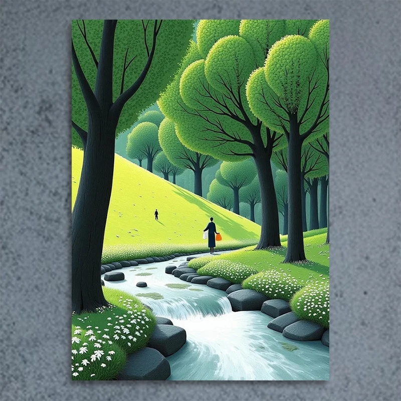 [2D] [Relaxation à la maison] Tableau sur toile représentant une scène de la nature paisible – Décoration murale harmonieuse alliant art et humanité, idéal pour la maison et le bureau, parfum.