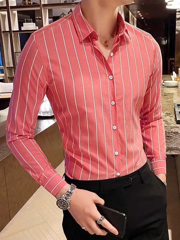 

Мужские облегающие брюки Long Sve Striped irt Sli Briti, повседневные модные весенне-осенние корейские версии Haome Gentleman's...