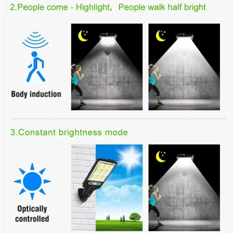 LED Solar Light with Remote Control Human Body Sensing 3 Modes Outdoor Waterproof Courtyard Wall Light Road Garden Light
