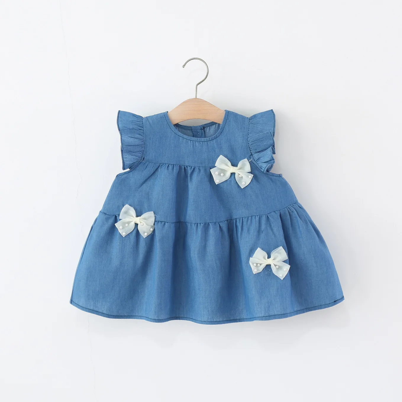 

1-5Y Bow Dector Gown Infant Baby Girls Soft Denim Dress Ruffled Sleeve Princess Baby Girls Party Dress