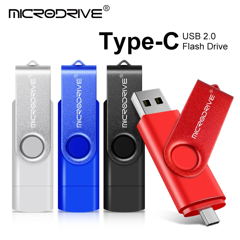 OTG USB + Type-C Dual-Interface USB Flash Drive - Rotating Waterproof Pen Drive 64GB -4GB Micro USB Stick External Storage