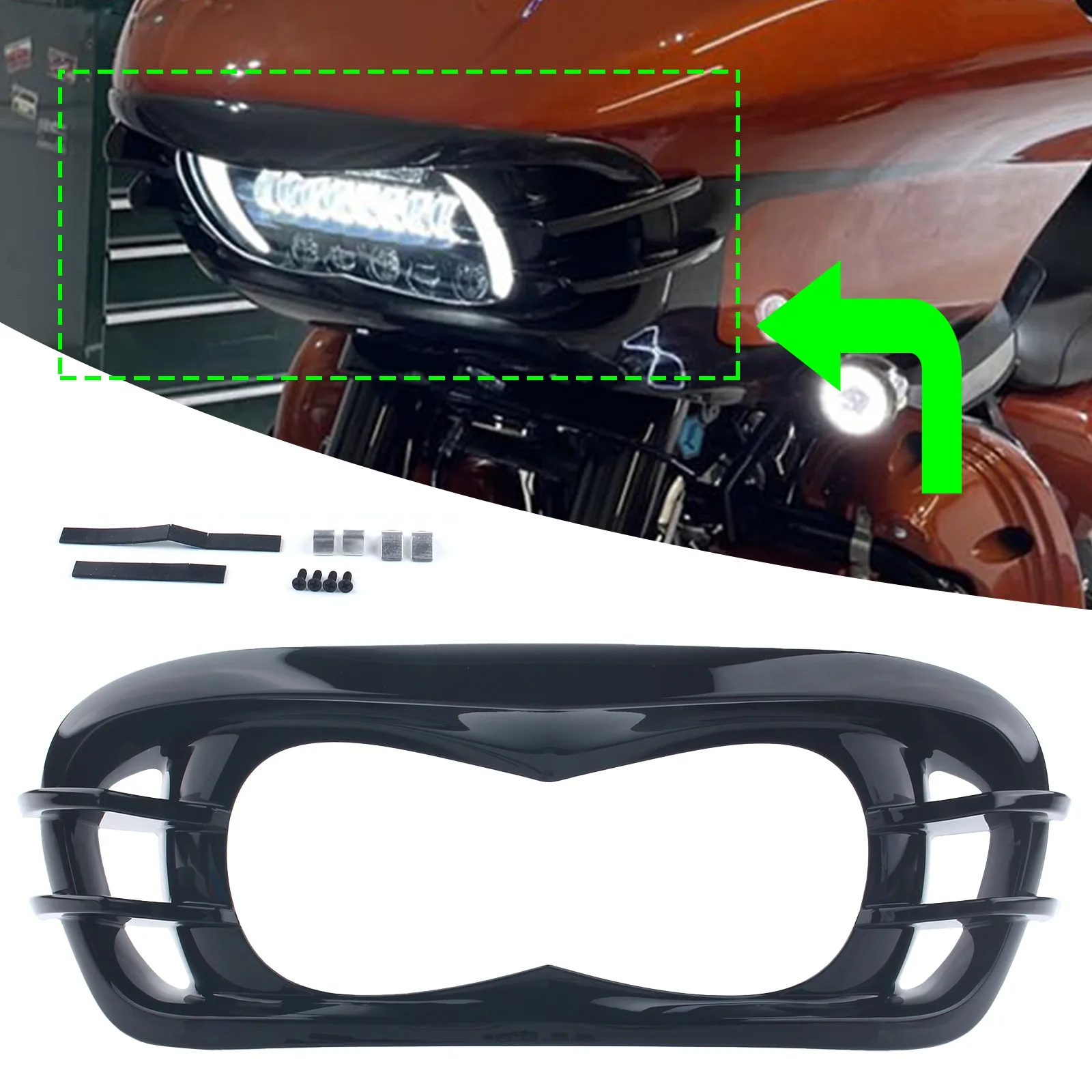 Motorcycle Dual Headlight Cover Fairing Trim Bezel Scowl Headlamp Cover For Harley Road Glide Models 2015-UP