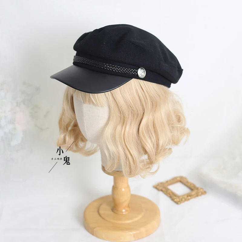 Sweet Women's Lolita Berets Cute Sailor Beret Gothic Wool Beret Hat with Lovely Bows for Fall Winter