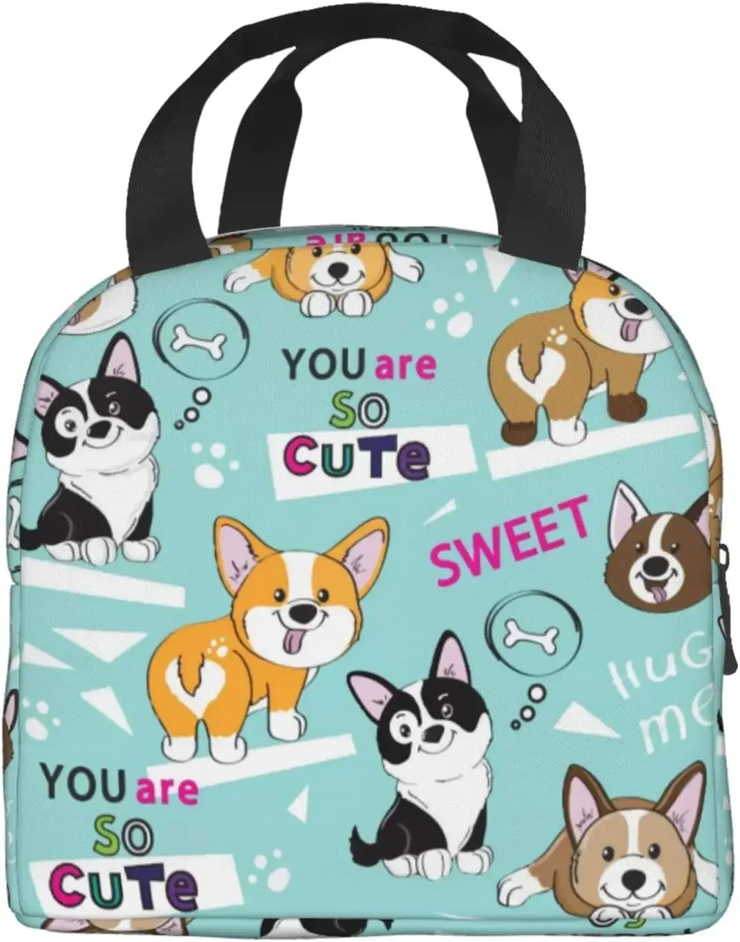 

Cute Dogs Corgi Lunch Bags Dog Pet Cooler Durable Lunch Box Bag White Geometry Reusable Thermal Lunch Bags for Work School