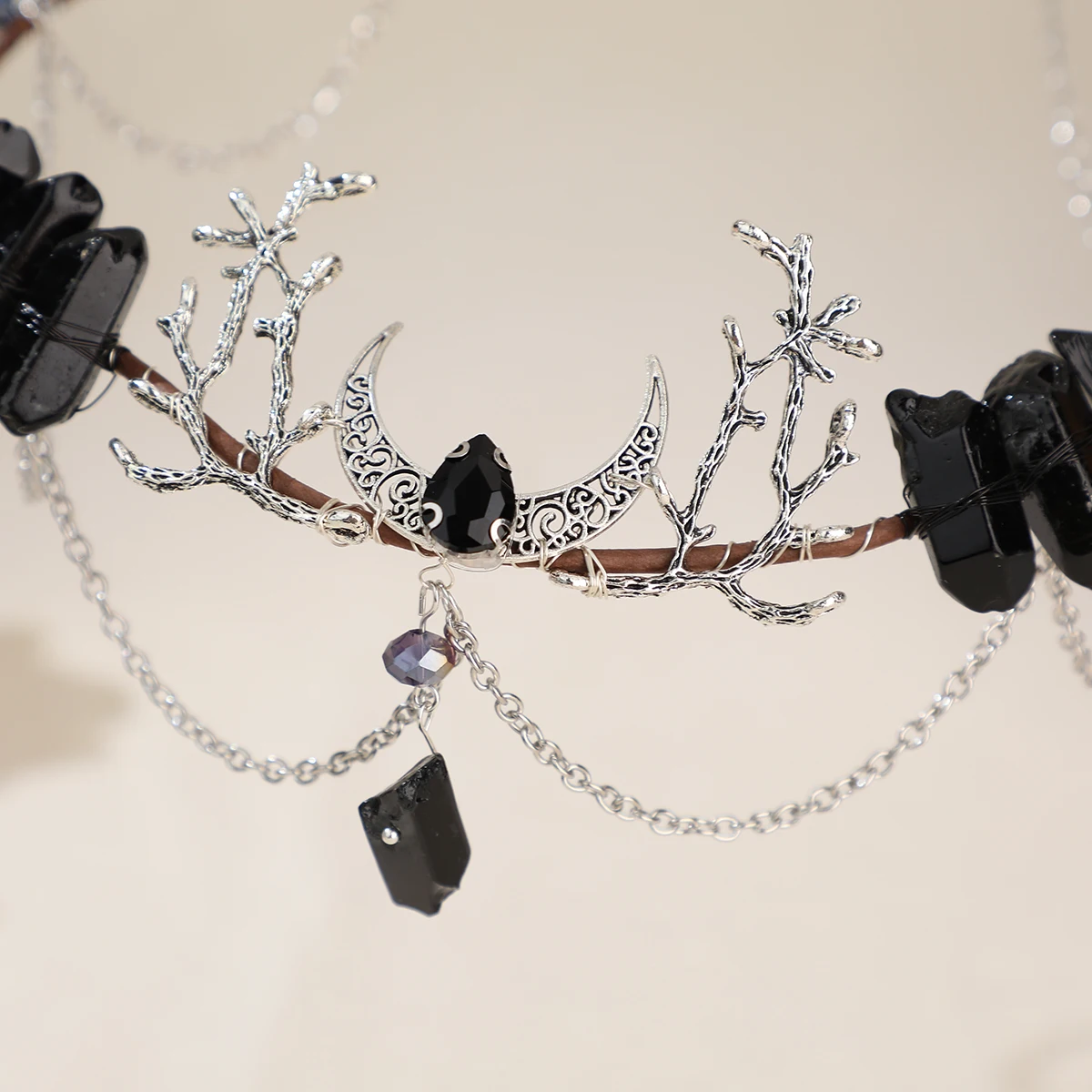 Baroque Vintage Black Natural Stone Tiaras Headbands For Women Moon Crystal Rhinestone Hairbands Wedding Hair Accessories image 5