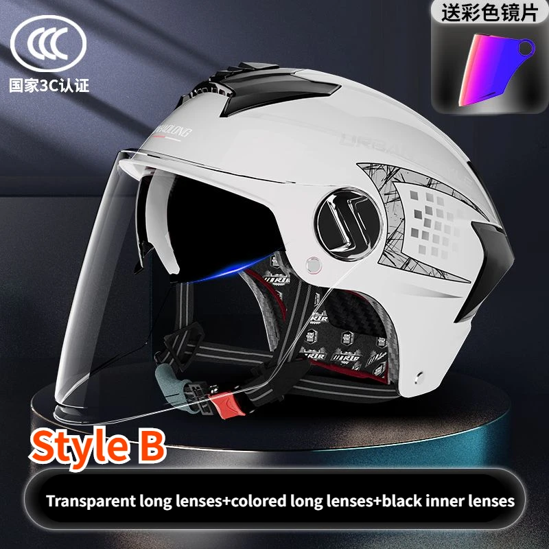 Electric Vehicle Helmet Summer Sun Protection with Dual Lenses Half Helmet Light Helmett Breathable Anti Glare Lenses