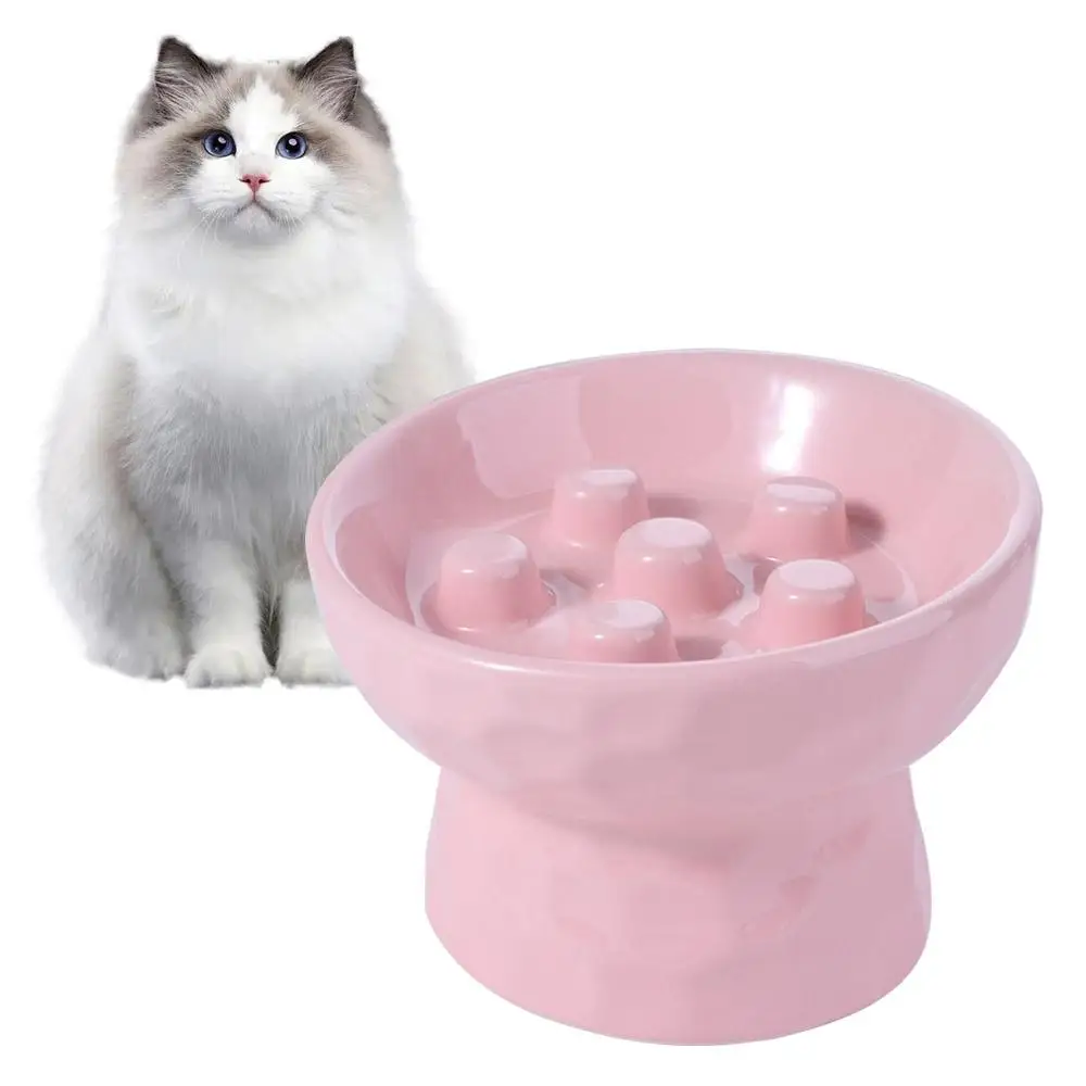 

Ceramic Cat Slow Feeder Bowl Anti Tipping Non-slip Pet Drinking Eating Feeder Neck Protection Anti Vomiting
