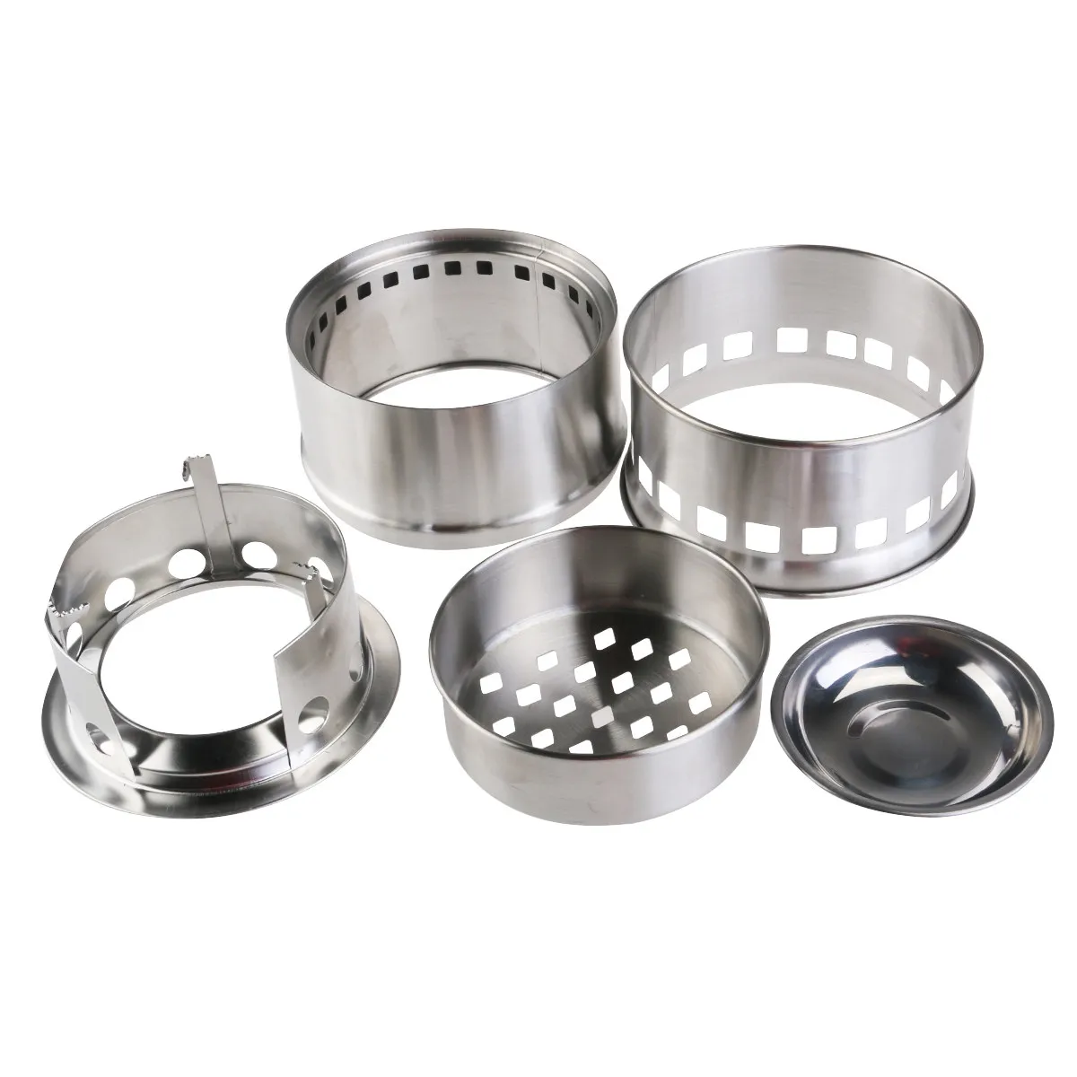 

Серебристая легкая походная печь из нержавеющей стали для сжигания дров, с двойными стенками, эффективной циркуляцией воздуха, компактная, складная, для походов с рюкзаком