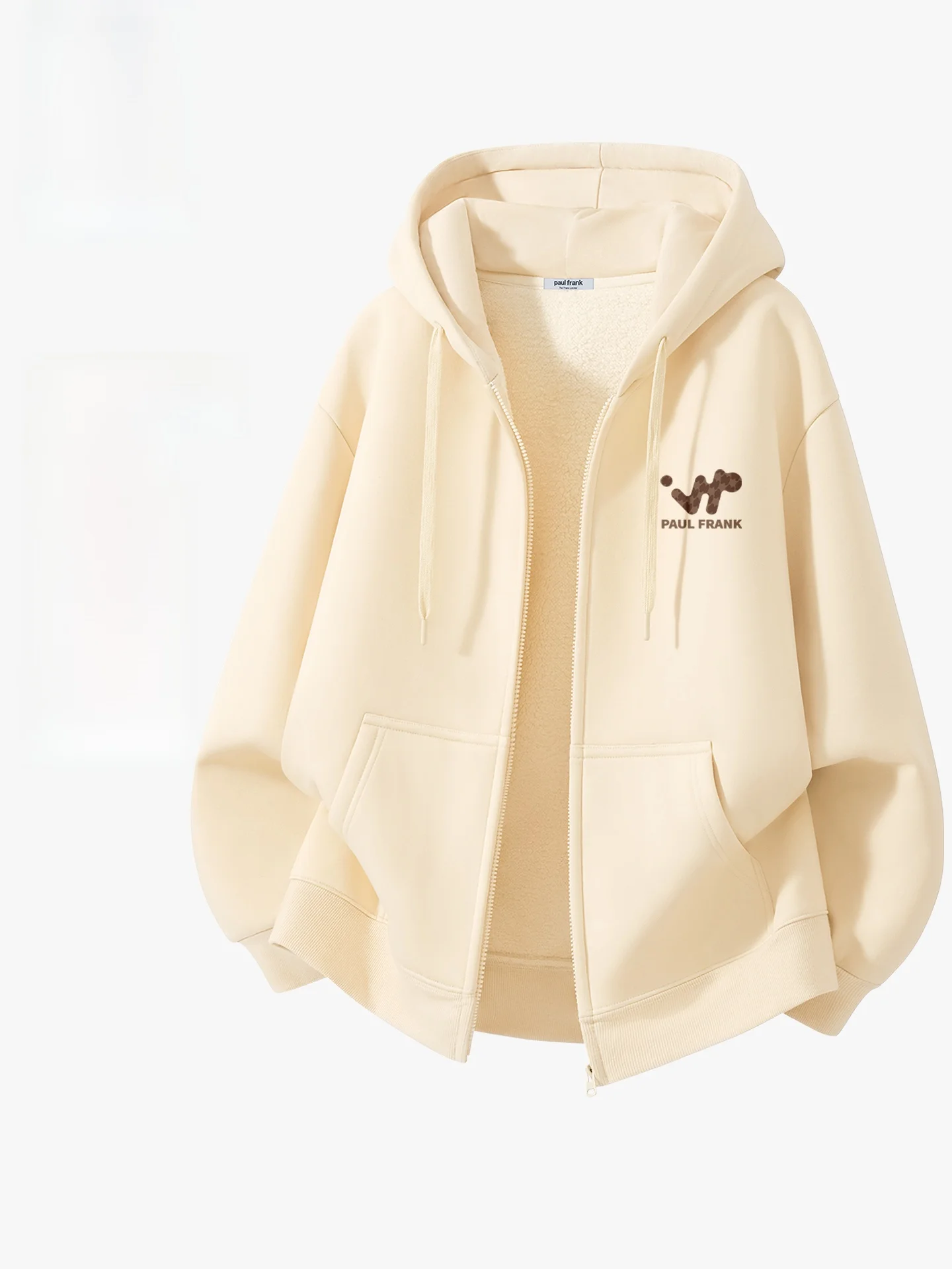 

Men's Loose Fit Hoodie Heavyweight Lamb Fur Casual Sweatirt Air Layer Long Sve Zipper Closure Warmth Loing