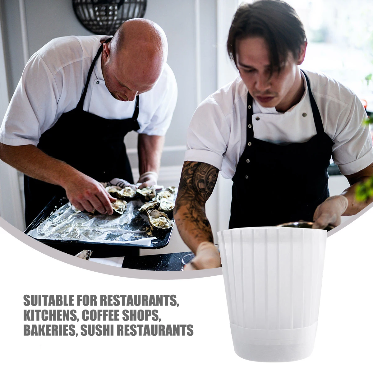 5 個使い捨てシェフ帽子 29CMX29CM 不織布安全衛生キッチンレストランカフェベーカリー寿司ショップ屋外バーベキュー白色