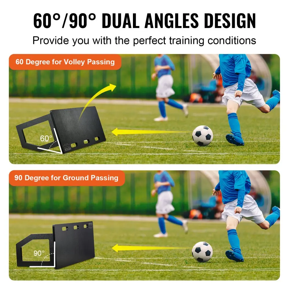 VEVOR Soccer Rebounder Board, 101.6 x 40.6 cm Portable Soccer Wall with 2 Angles Rebound, Foldable HDPE Kickback Rebound Board