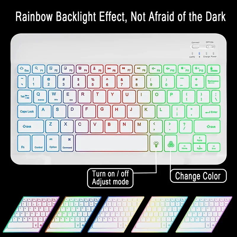 Bluetooth Wireless Keyboard with RGB LED Illuminated Rechargeable Qwerty Backlit Tablet Keyboard for IPad Samsung Xiaomi 10 Inch