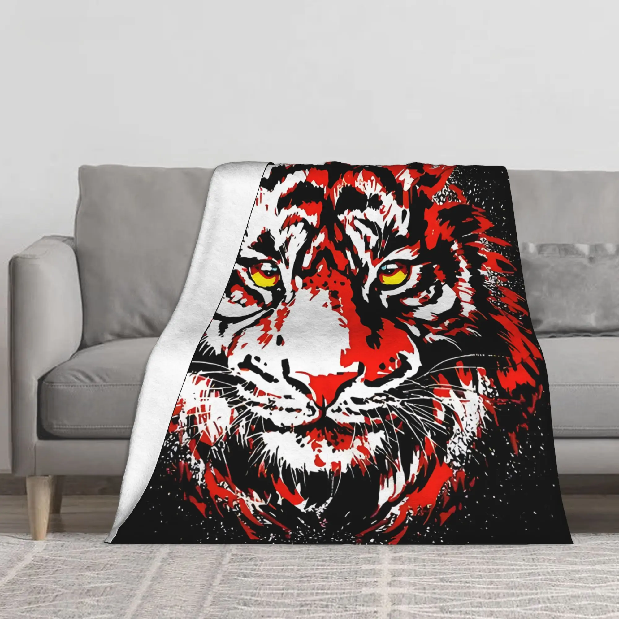 1PC Red Tiger Head Realistic Tiger Eyes Blanket Throw Super Cosy Plush Living Room Sofa